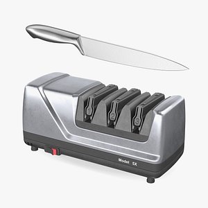 3D Kitchen Knife with Sharpener Collection model