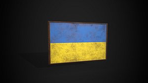 3D Old Picture Frame With Ukraine Flag - Game Ready PBR Low-poly 3D Model