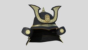 3D Samurai Helmet 02 Black Gold - Fantasy Character Design