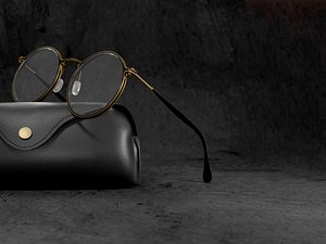 3D Retro Steam Punk Optical Glasses with leather case 3D model