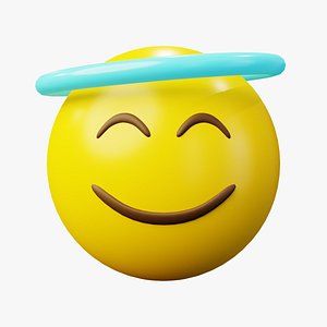 Smile Angelic Halo yellow ball Emoji or Smiley 3D