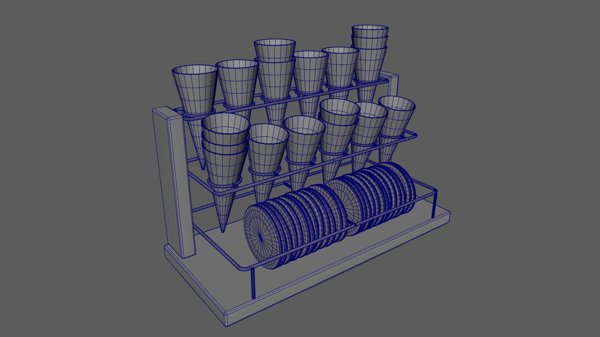 3D Stylized Ice Cream Cone Display Rack with Waffle Discs model https://p.turbosquid.com/ts-thumb/e8/aW09ox/vi/wire/jpg/1768551842/1920x1080/fit_q87/1305627bacab144dceb431dec55eafbe543b169e/wire.jpg
