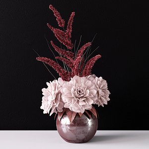 Bouquet of dahlias in a vase 3D model