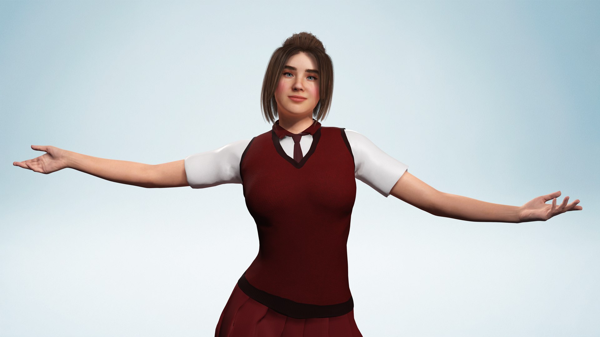 High School Girl Uniform Red Vest Realistic Student 3D Model ...