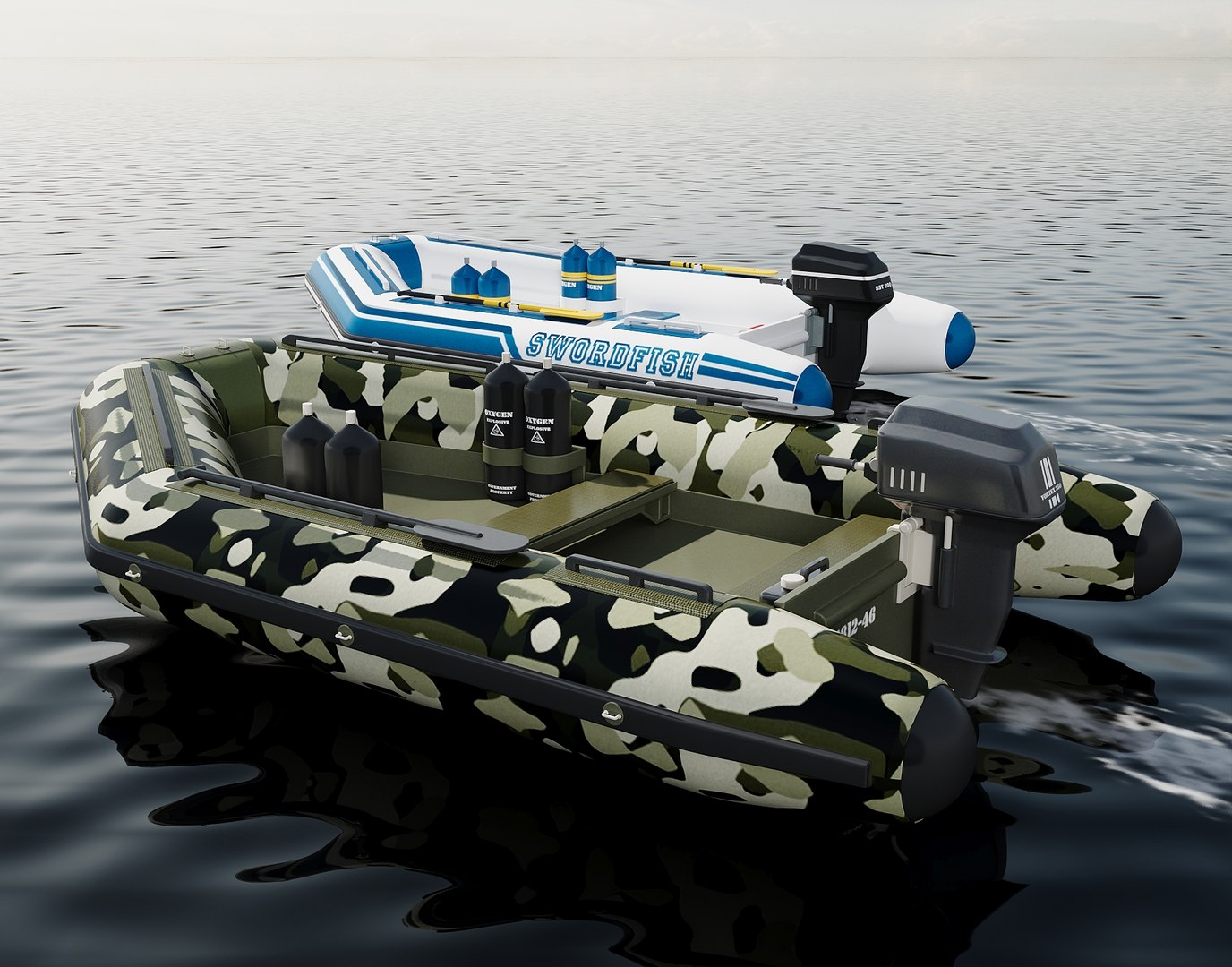 3D Inflatable Motor Boat Pack Military Camo Sport Fishing Style 67 ...