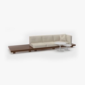 3D 3 Seater Outdoor Teak Platform Lounge Setting with Tables