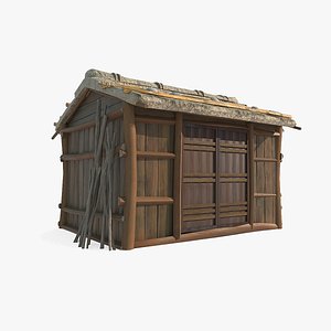 3D Thatched-roof storage huts of ancient Asian architecture