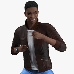 Teenager Dark Skin Street Outfit Rigged for Cinema 4D 3D model