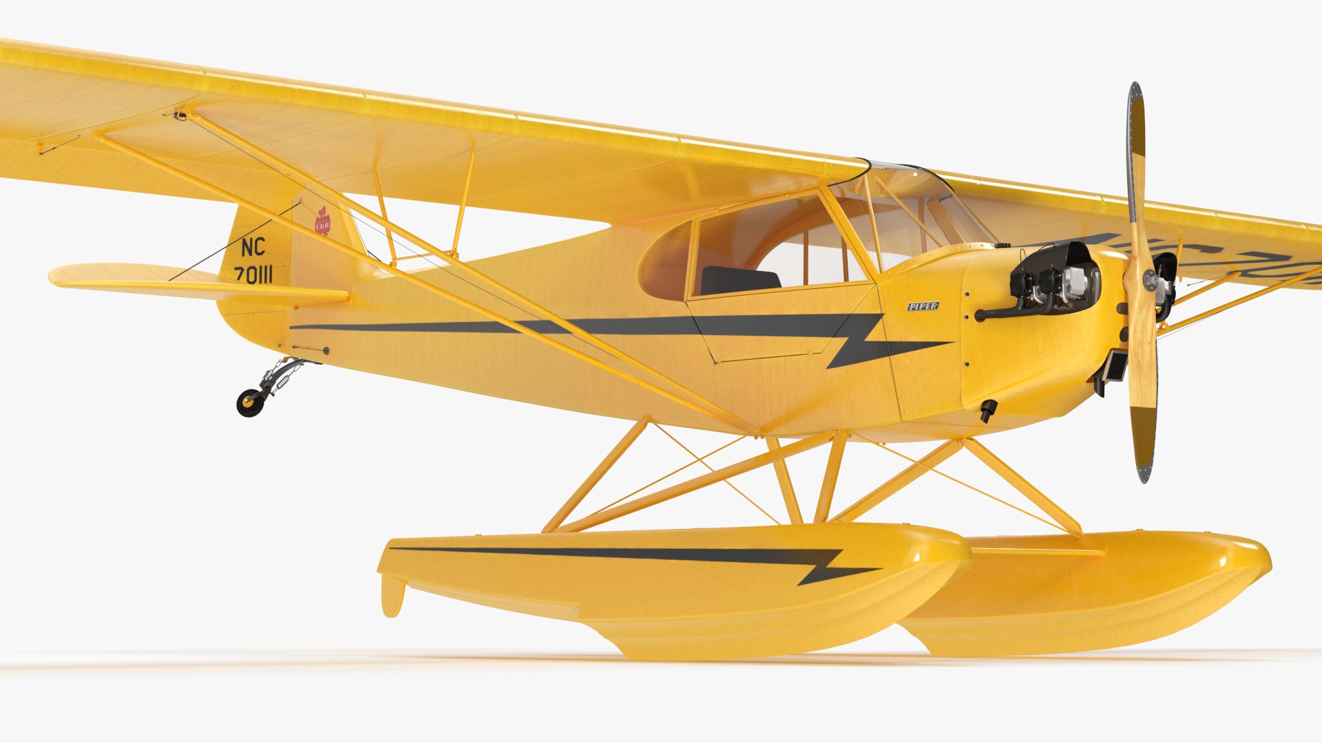 Classic Monoplane Aircraft Piper J-3 with Floats 3D model preview