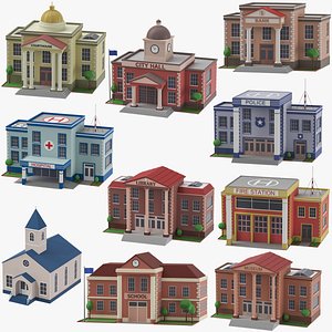 3D Low Poly Buildings Collection 7