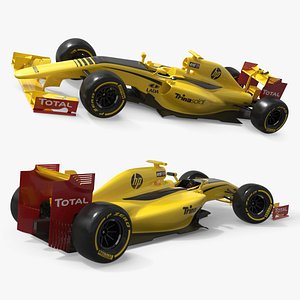 Yellow Formula One Car with Black Aero Trim Rigged for Maya