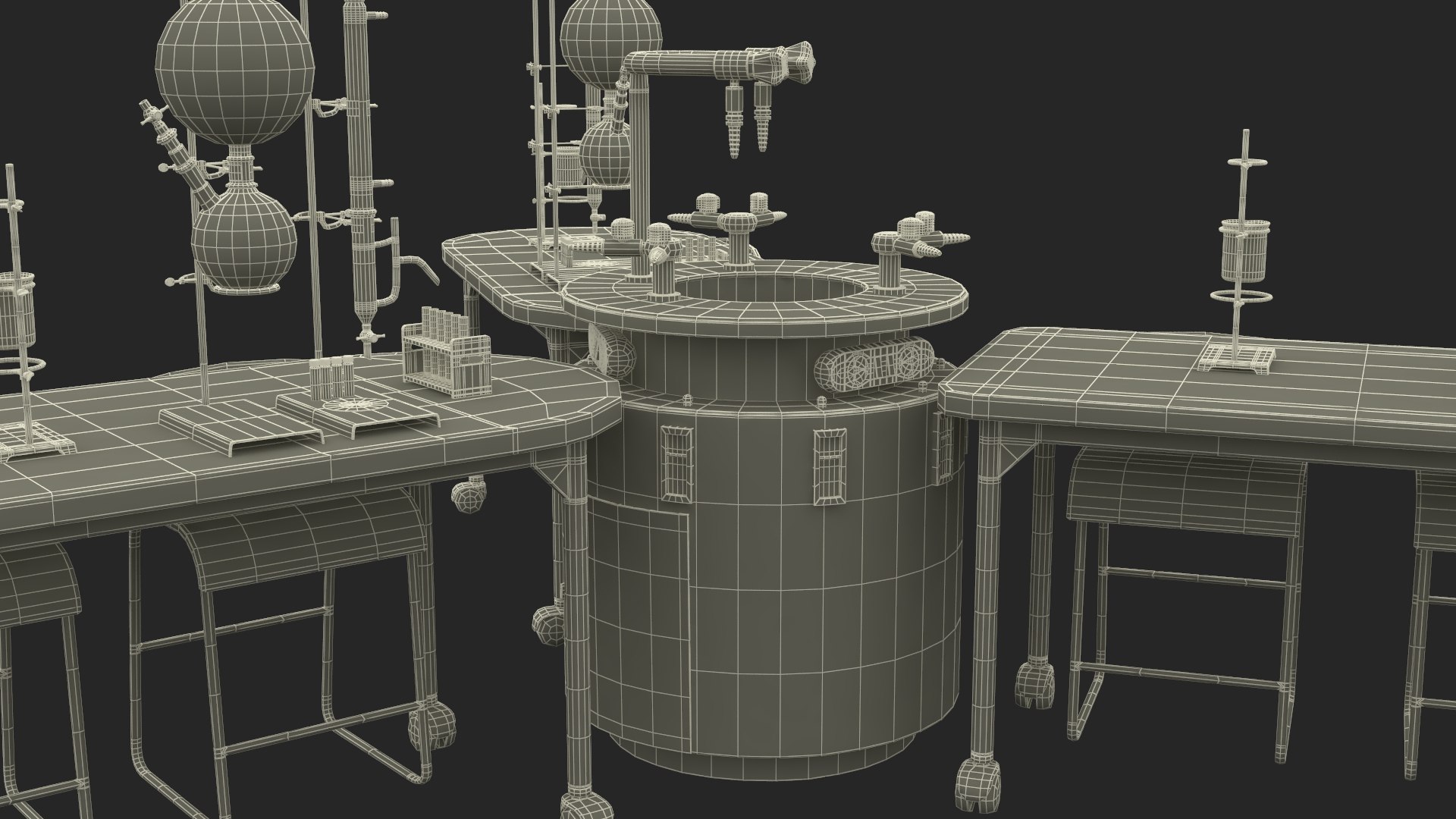 3D Modular Furniture Set With Equipment For Chemistry Classroom Model