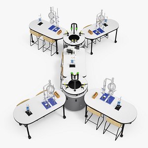 3D Modular Furniture Set with Equipment for Chemistry Classroom model