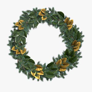 Golden Leaves Christmas Wreath 3D