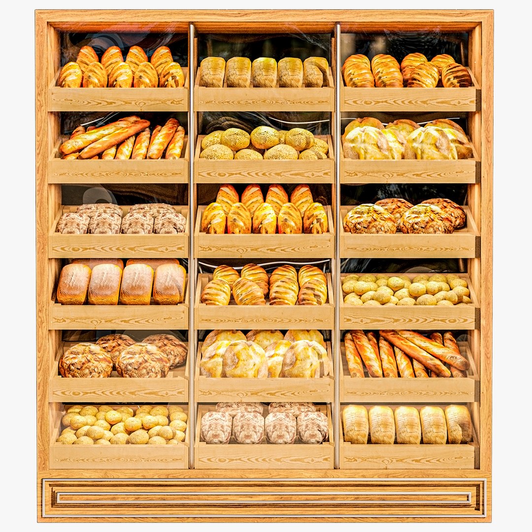 Showcase In A Bakery With Pastries 2 Bread 3D - TurboSquid 2153174