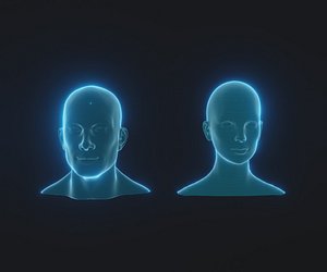 Hologram Male and Female Head 3D Model Animated with Facial Expressions 3D model