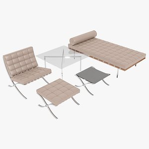 Knoll Beige Leather Barcelona Complete Set