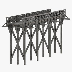 3D Medieval Wooden Bridge Tiled 3 Sections