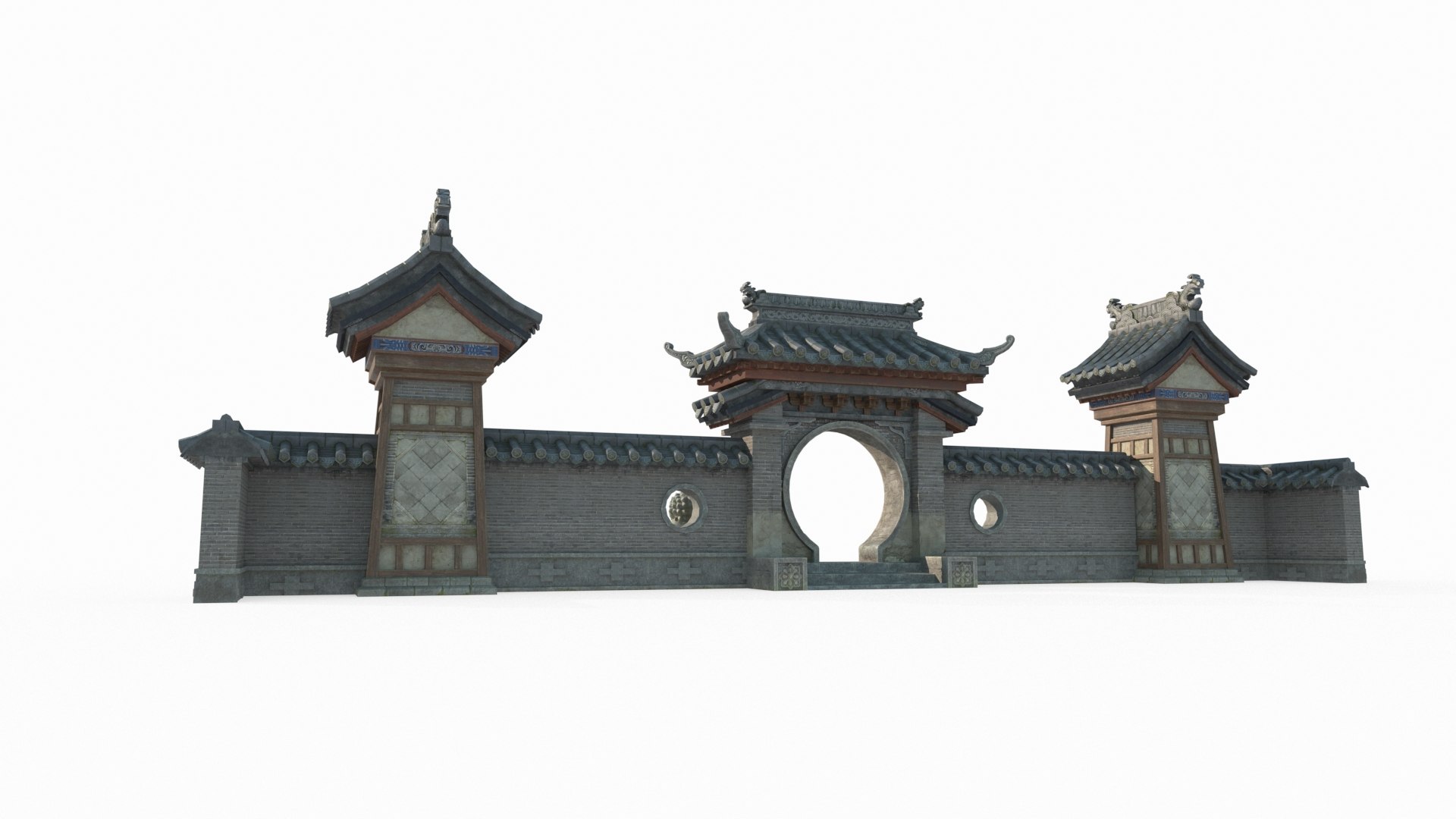 Ancient Asian Architecture Gate Wall 3D Model - TurboSquid 2122742
