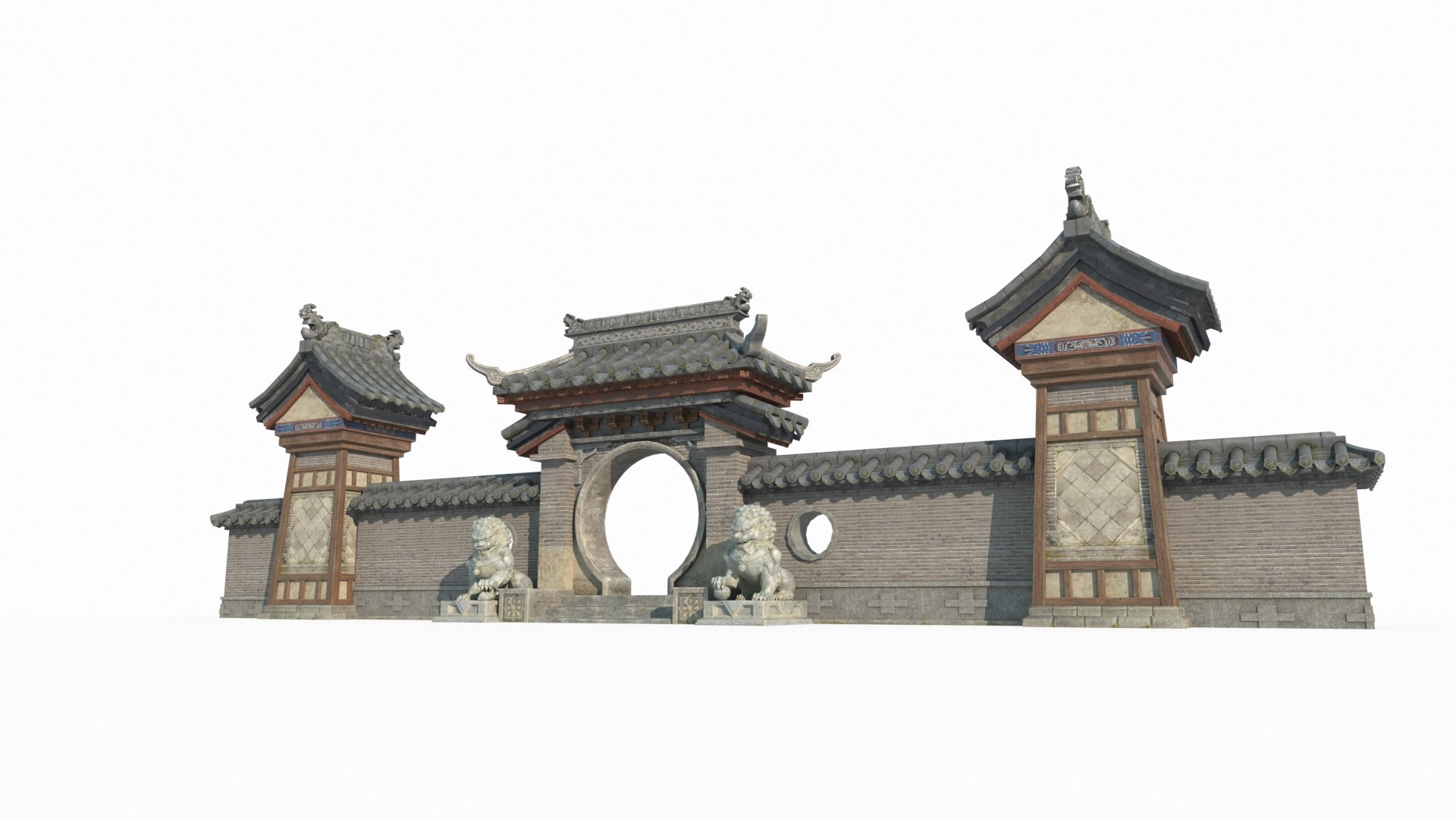 Ancient Asian Architecture Gate Wall 3D Model - TurboSquid 2122742