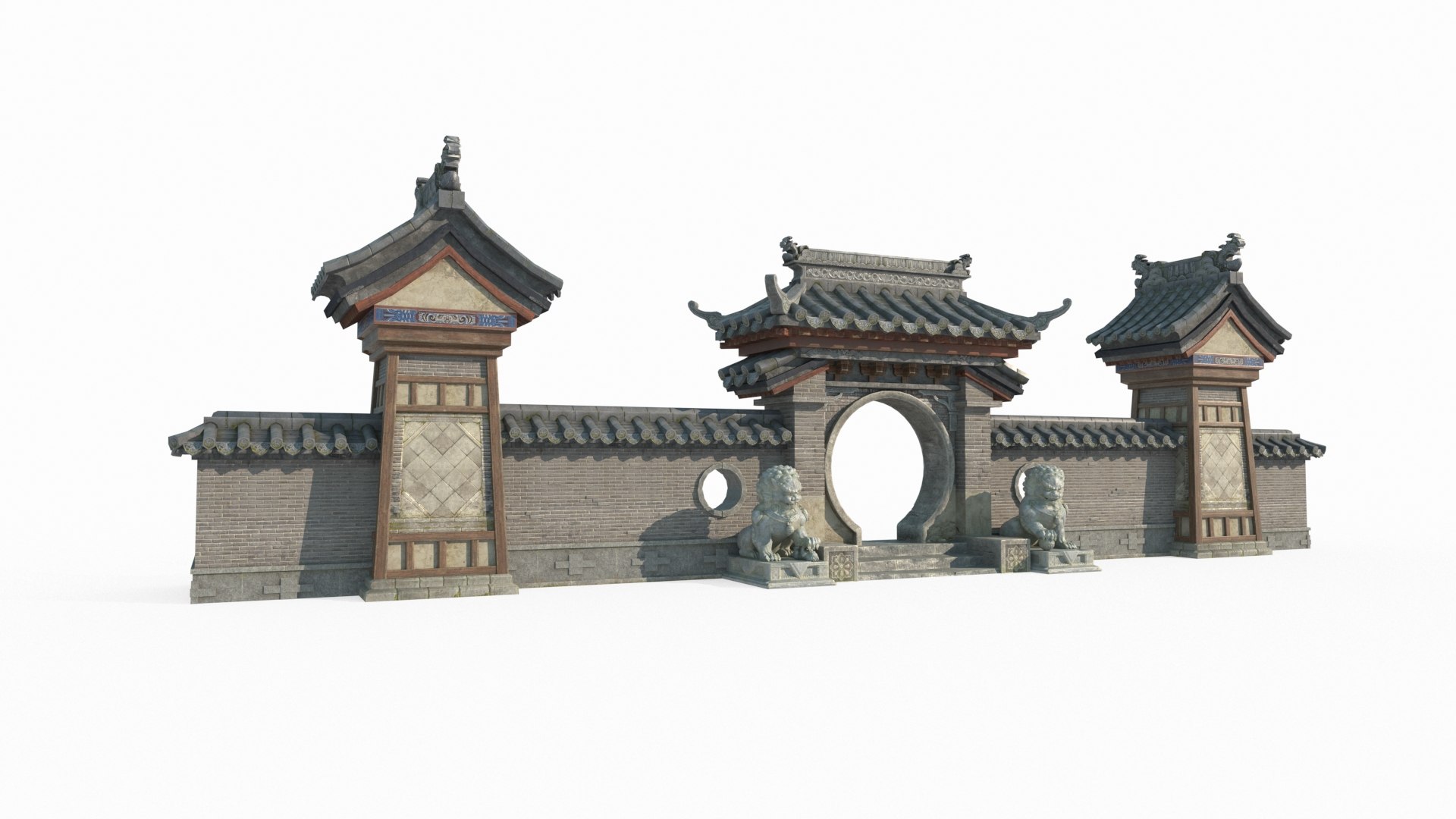 Ancient Asian Architecture Gate Wall 3D Model - TurboSquid 2122742