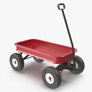 Red Steel Garden Cart 3D Model model