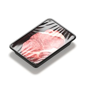 Transparent Plastic Beef Pack - raw meat steak wrapped tray