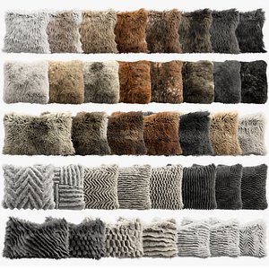 3D Collection of 38 fur pillows model