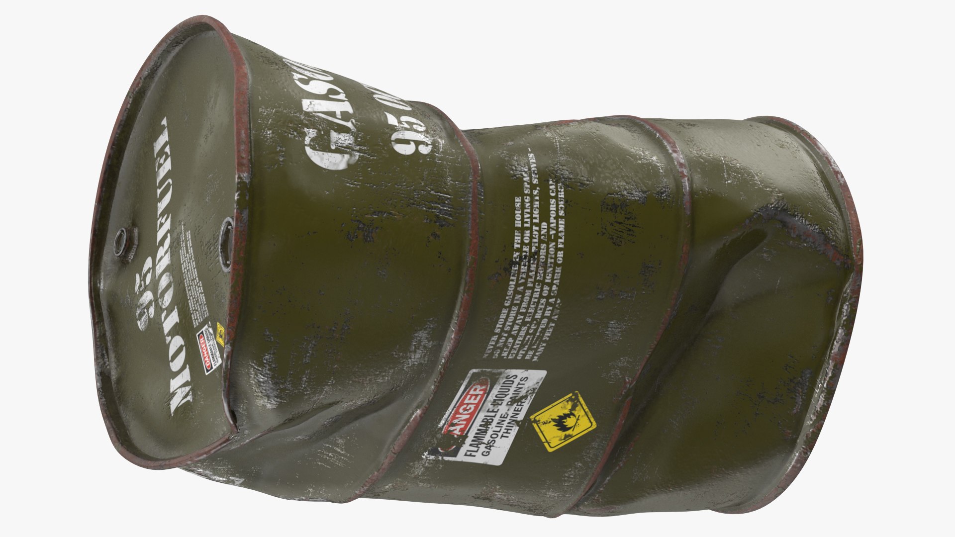 Damaged Gasoline 95 Octane Metal Barrel 3D model preview