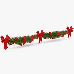 Christmas Garland v 2 with Red Bows and Ribbon 3D model