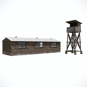 Military Watchtower and barak Pack Low-poly 3D model