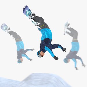 Snowboarder Flip Trick Off Ramp Animated Rigged For Maya