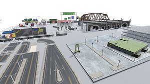 Modular Road  Highway Construction Pack Realistic Urban Street 4K Textures 3D model