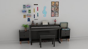 3D Rigged Piano Scene