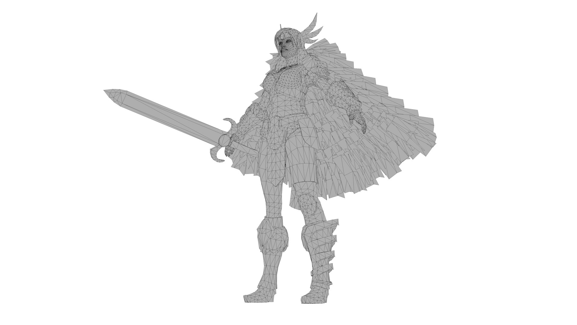 3D Model Fantasy Female Warrior With Wings Rune Sword Game-Ready 3D ...