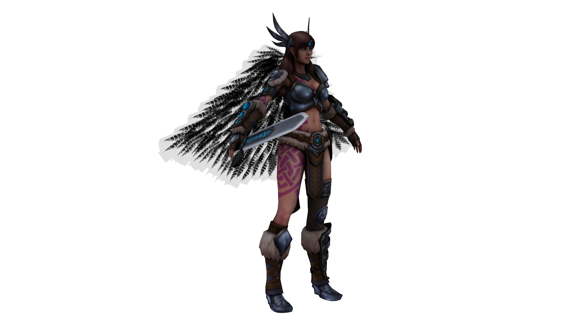 3D Model Fantasy Female Warrior With Wings Rune Sword Game-Ready 3D ...
