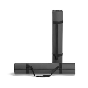 3D Black Rolled 2 Yoga Mat - sport stand carpet set with handle strap