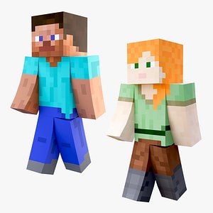Minecraft Steve and Alex Rigged Collection 3D Model Game Ready 4K PBR