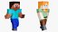 Коллекция анимированных 3D-моделей Стива и Алекса для Minecraft, готовых к использованию в играх, разрешение 4K, PBR.