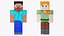 Коллекция анимированных 3D-моделей Стива и Алекса для Minecraft, готовых к использованию в играх, разрешение 4K, PBR.