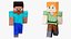 Коллекция анимированных 3D-моделей Стива и Алекса для Minecraft, готовых к использованию в играх, разрешение 4K, PBR.