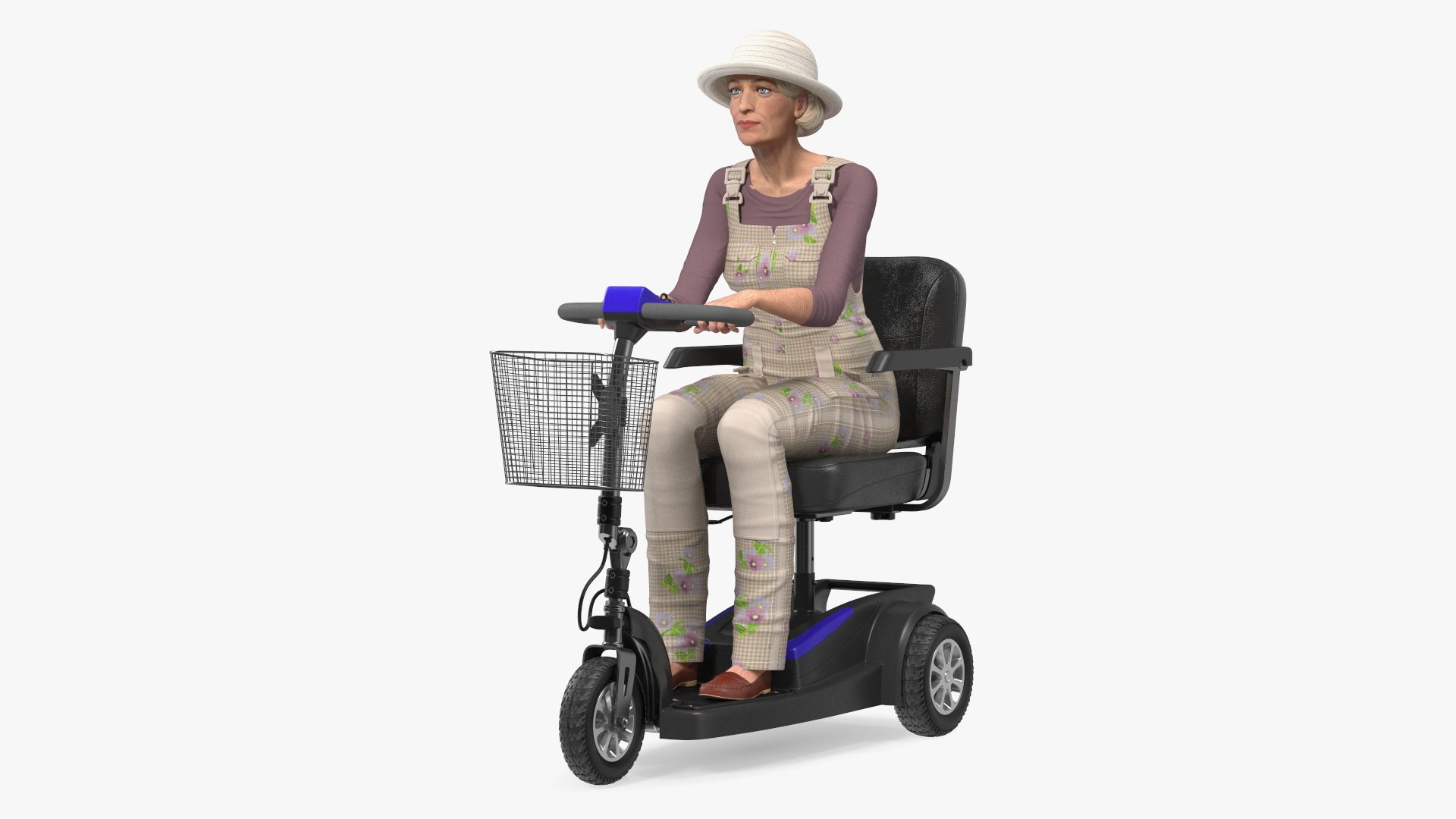 Elderly Woman on Electric Wheelchair Rigged 3D model preview