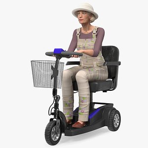 Elderly Woman on Electric Wheelchair Rigged