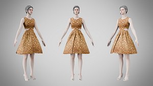 Dress 33 Amber Bloom Brocade v2 3D model