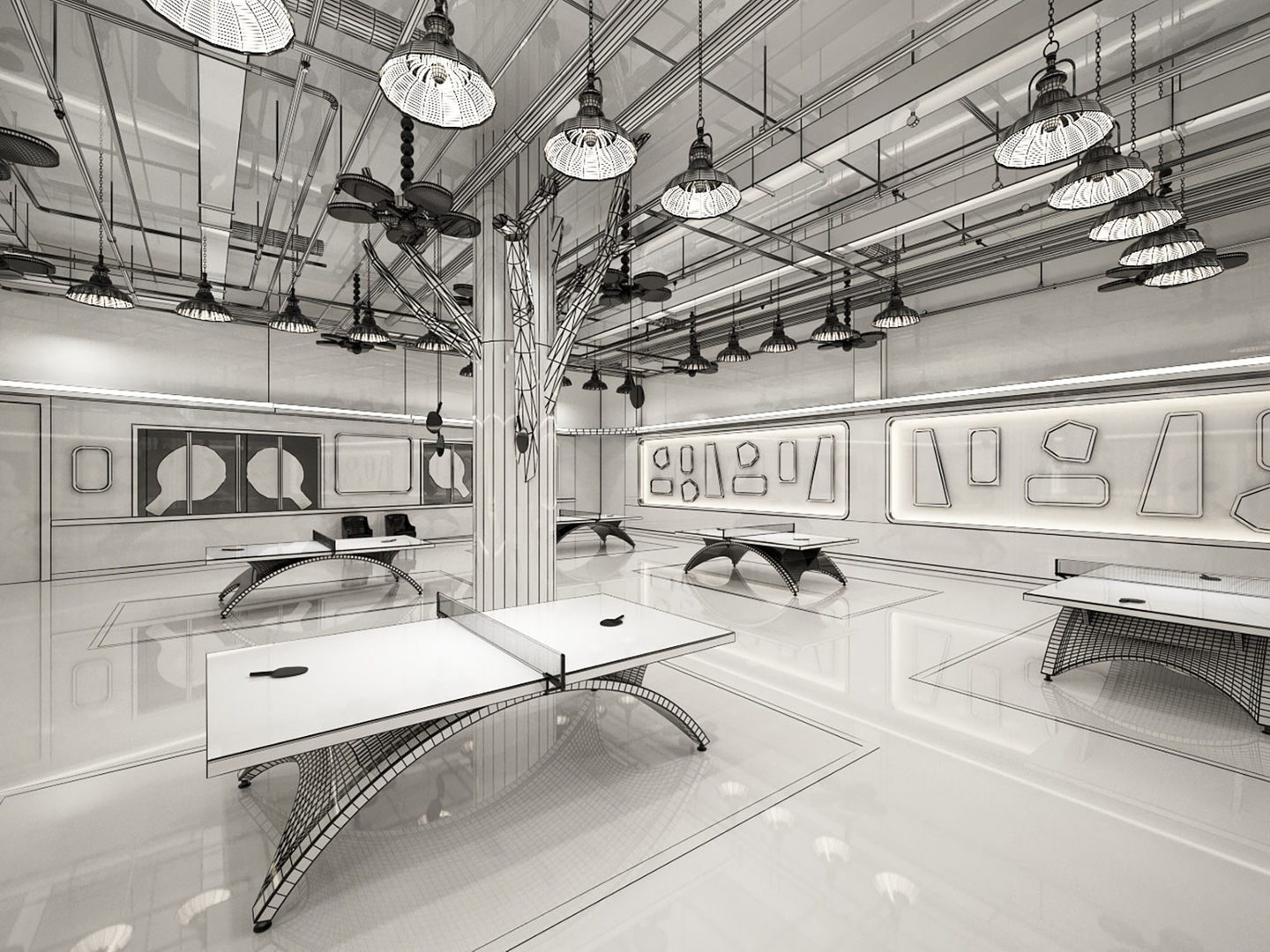 3D Table tennis room table tennis hall table tennis table gym training