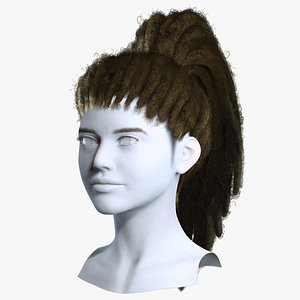 3D Tactical Female Dreadlocks Ponytail Cut - Game Ready Hair Cards model
