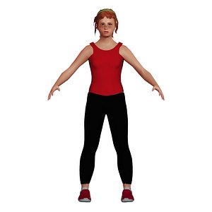 red low-poly girl athletic 3D