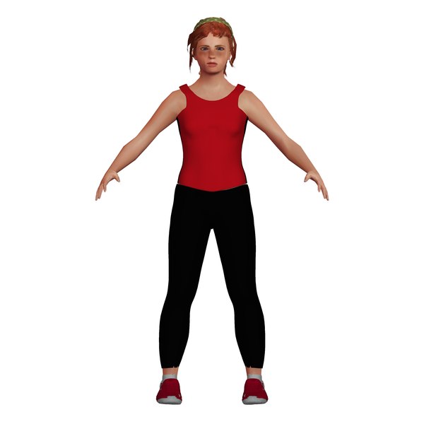 red low-poly girl athletic 3D
