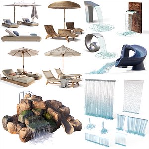 Ultimate Outdoor  Poolside Landscape Assets - Mega Bundle Furniture  Water Features model