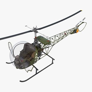 Light Helicopter Bell 47 Millitary Rigged 3D Model